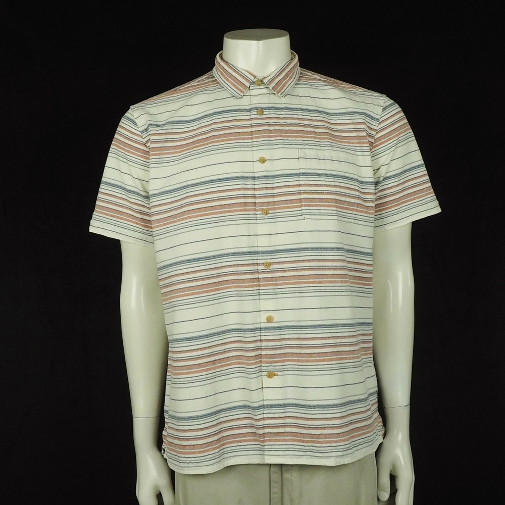 Barbour Button Down Shirt Mens Medium Beige Striped Regular Fit Organic Cotton